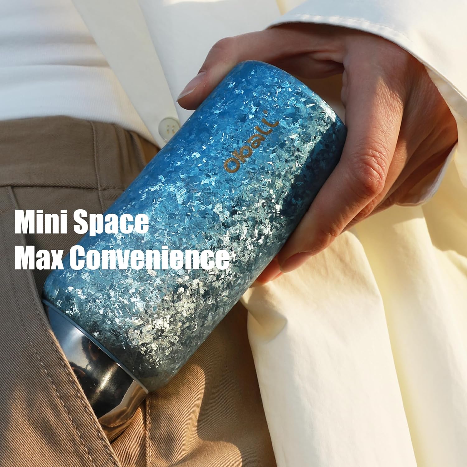 OBALL Titanium mini water bottles, Leak Proof small water bottles Cup holder Friendly, Lightweight small bottle for hot drinks(7 oz, Blue-Silvery ombré)