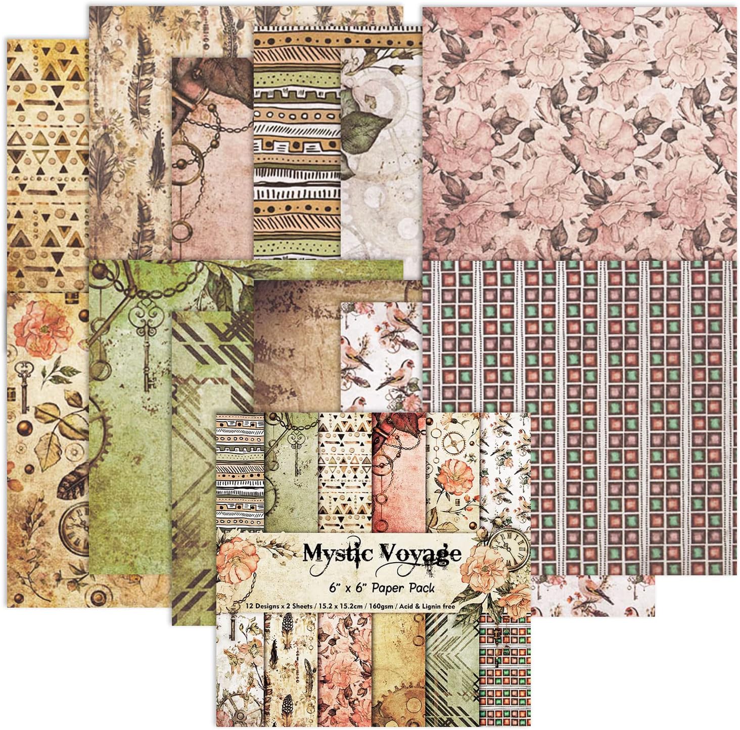 GLKTOPO 24 Sheets Floral Scrapbook Paper, 6" x 6" Inches Cardstock Decoupage Paper