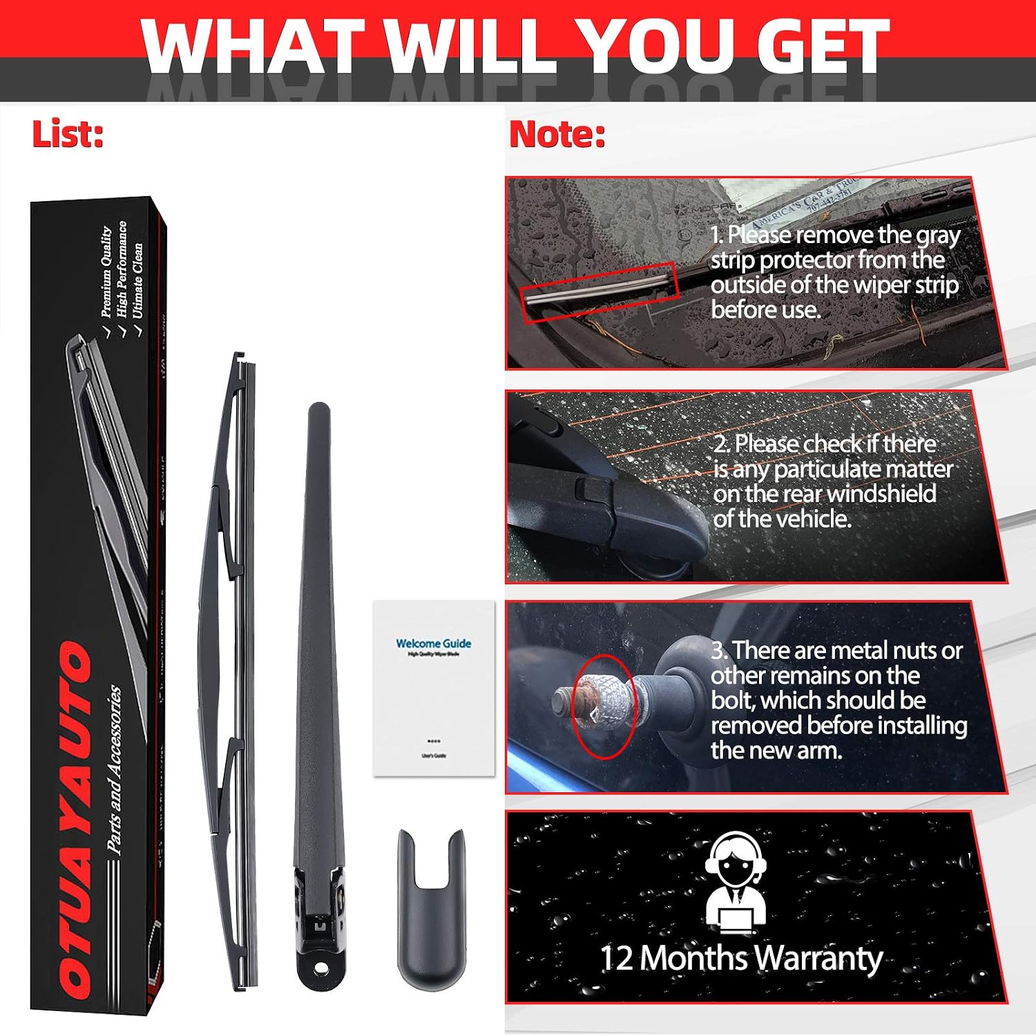 OTUAYAUTO Rear Windshield Wiper Arm and Blade Replacement for Subaru Forester 2006-2020, Outback 2005-2017 Legacy Impreza Tribeca Back Cover Accessories Assembly