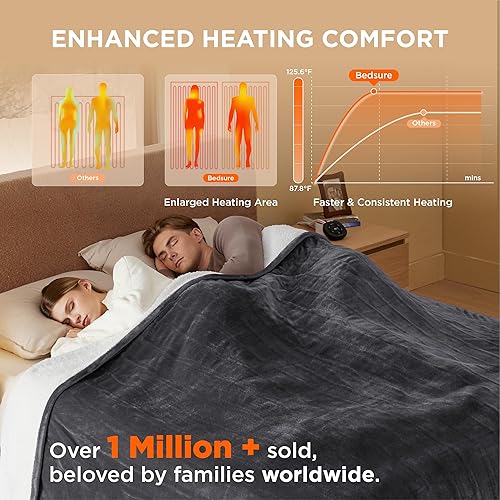 Vista 335 de Bedsure - Manta eléctrica tamaño matrimonial; térmica, de franela suave, calentamiento rápido, 10 ajustes de tiempo y 6 ajustes de calor; regalo 01