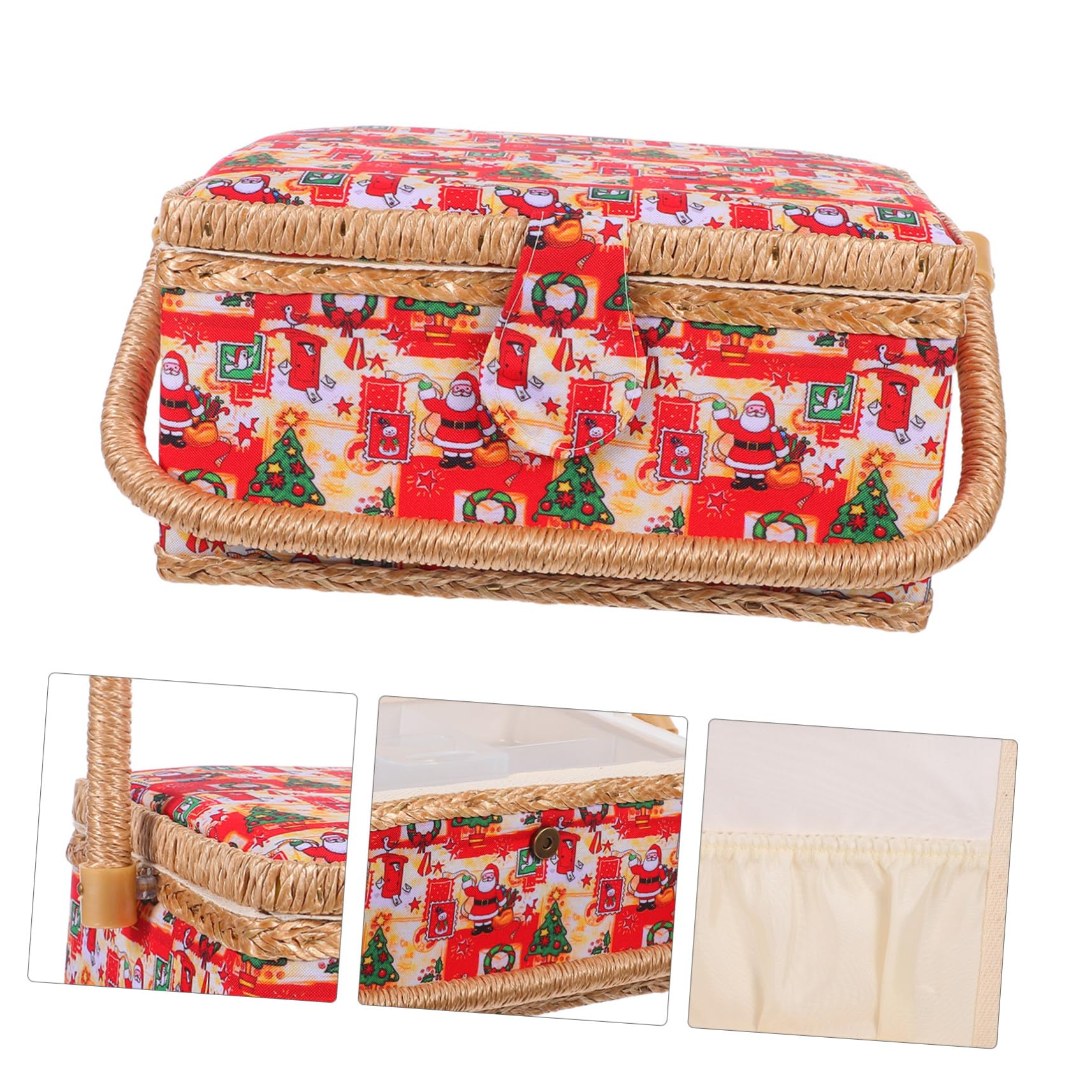 Cesta de Costura con Caja de Obsequio de Navidad Tejida para Almacenar Hilos Agujas Tijeras y Otros Accesorios de Costura Interiores para Manualidades de Temporada