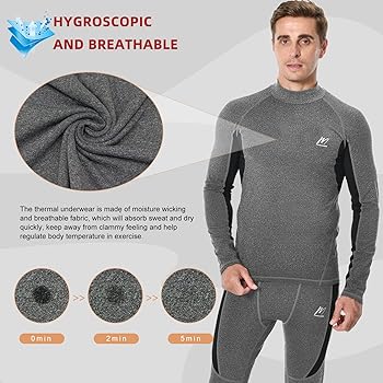 Thermo-Unterwäsche Herren Set - Fleece Gefüttert, Langarm & Lange Unterhose