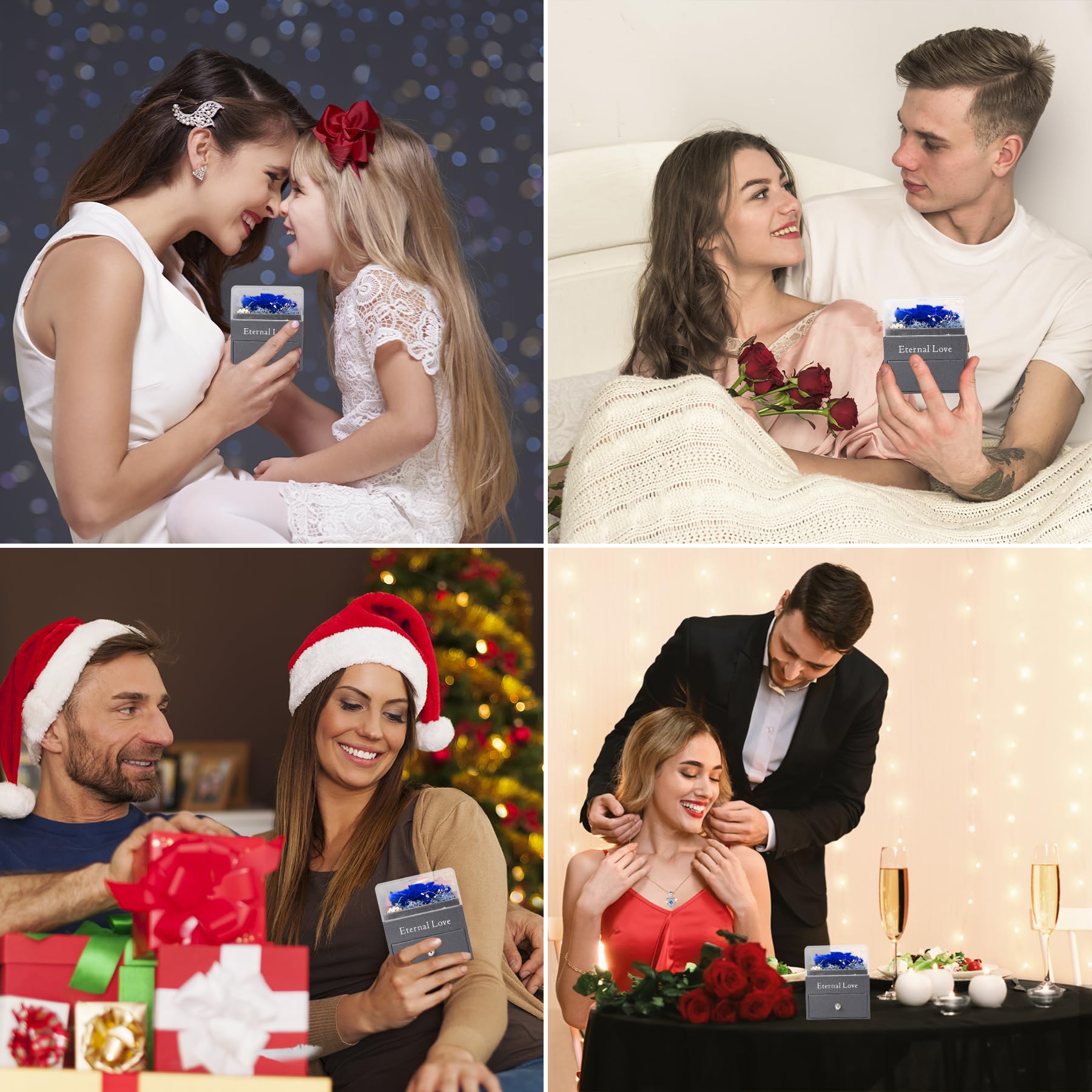 CSYY Rosa Eterna, Festa della Mamma Regalo per Lei con Collana Cuore e Orecchini a Perno San Valentino Festa Della Anniversario Natale Compleanno Sorella Moglie Blu