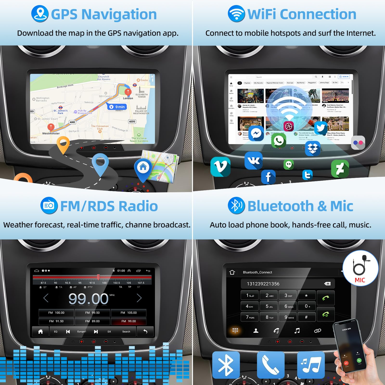 Podofo 2+64G Autoradio pour Renault Dacia Duster Sandero Logan Dokker Captur avec Carplay Android 7" Poste Radio Voiture avec Navigation GPS, Bluetooth WiFi RDS + Caméra Arrière