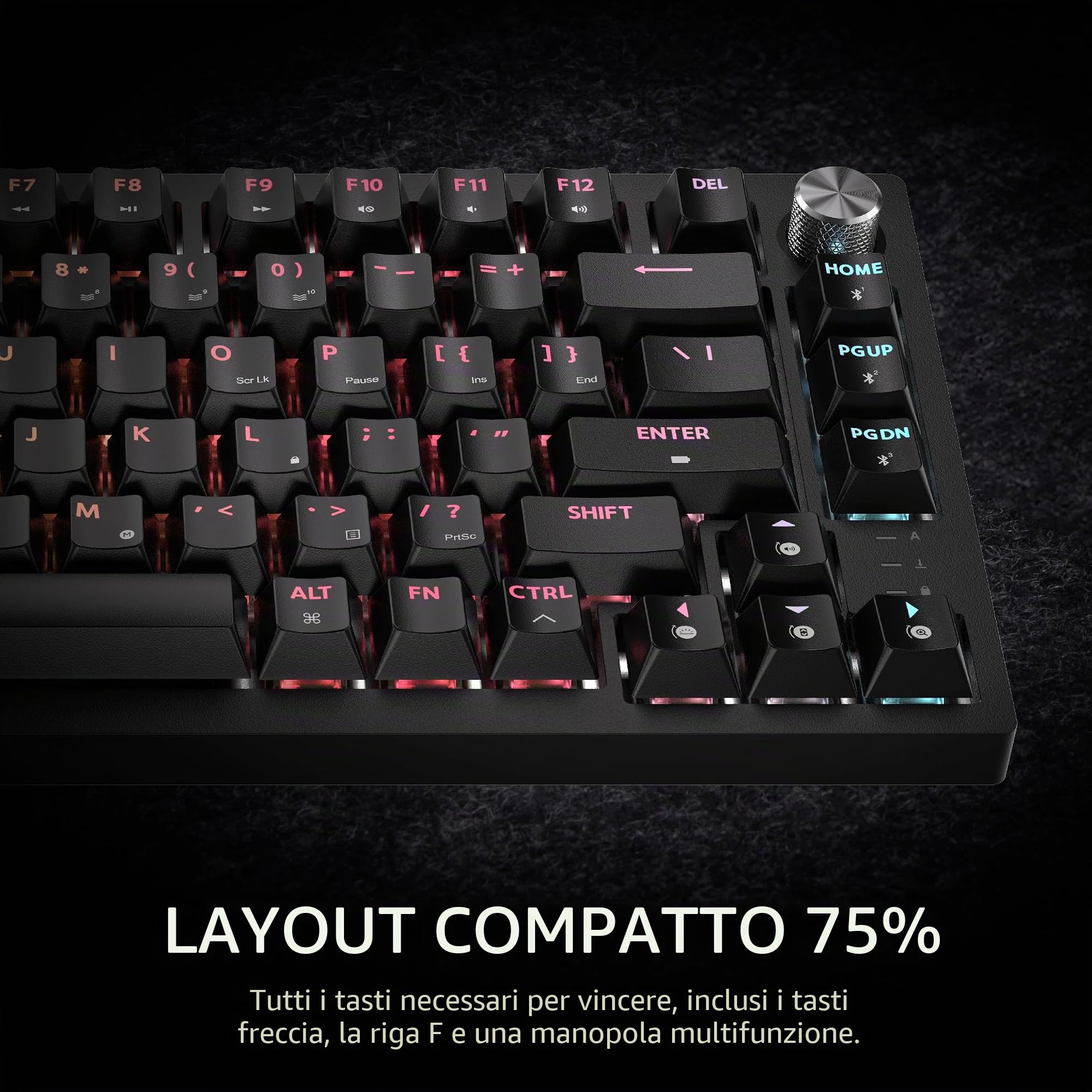 CORSAIR K65 PLUS WIRELESS Tastiera meccanica da gioco 75% RGB, sostituibile a caldo – Switch tattili CORSAIR MLX Fusion pre-lubrificati, riduzione del rumore a due strati, tasti PBT – QWERTY NA – Nero