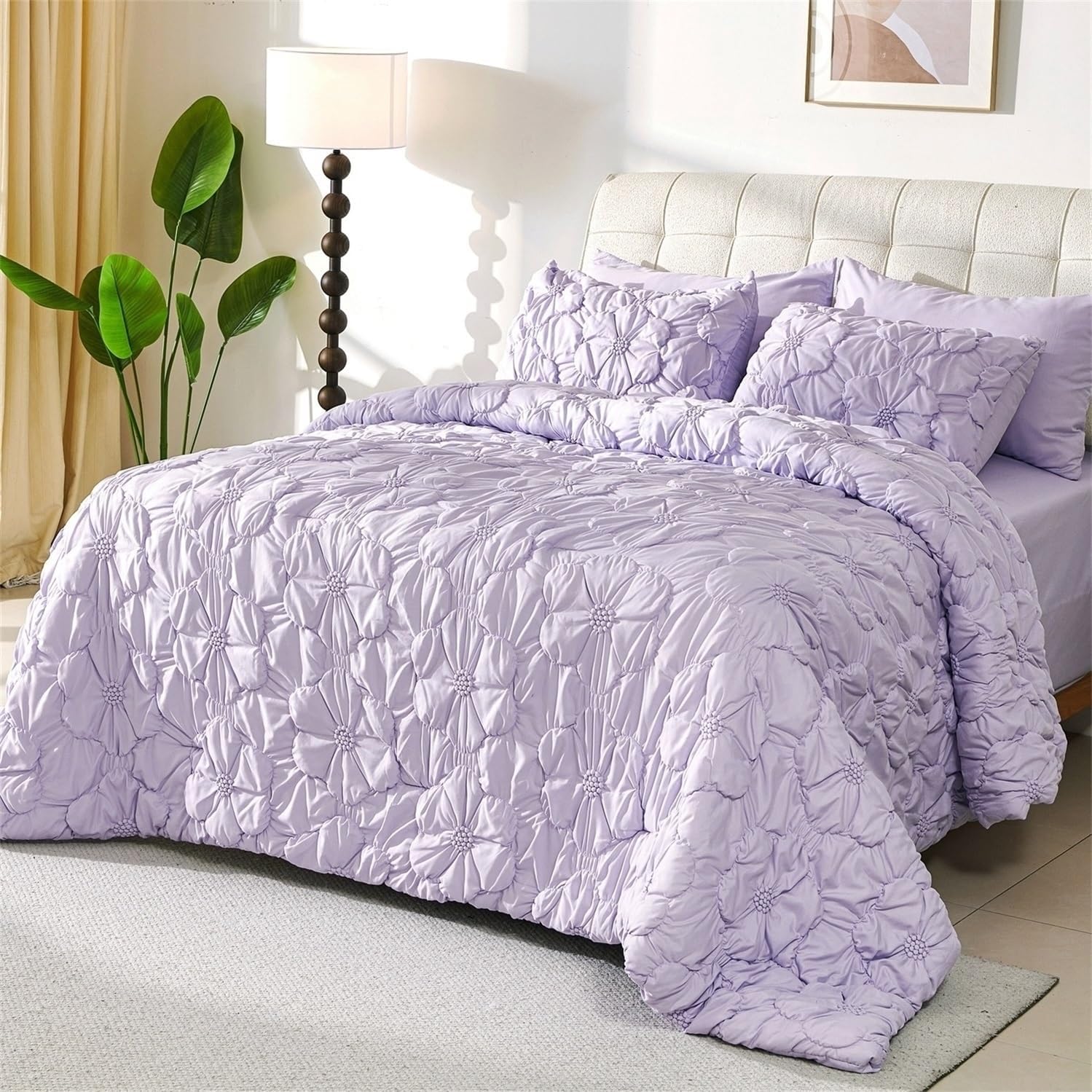 Cmfshape Lavender Pinch Pleat Comforter Set King Size-7 Pieces Bedding Comforter Bed in A Bag-Lightweight Microfiber Bedding Set with Comforter,Fitted Sheet,Flat Sheet and Pillow Shams-104 x90 - Image 2