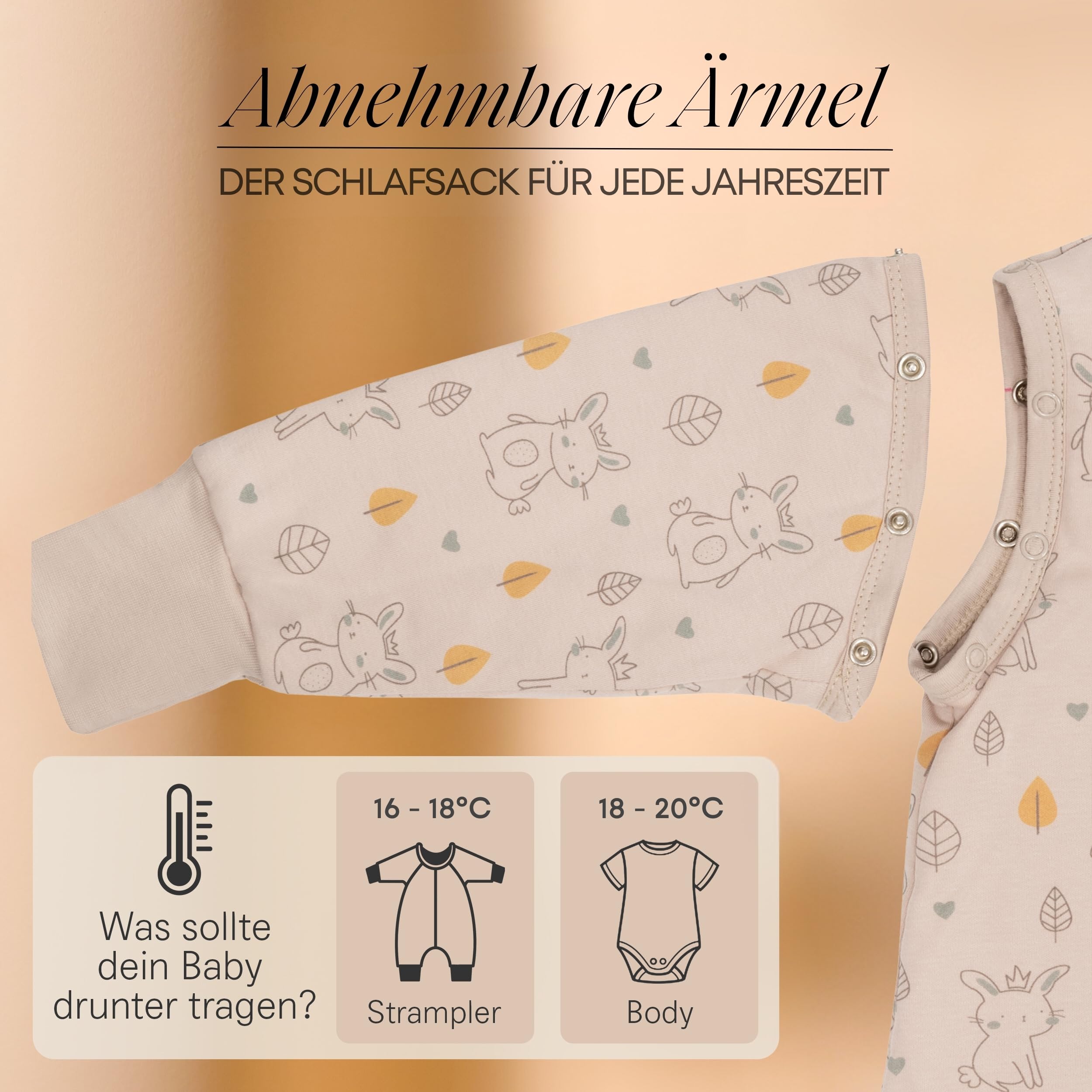 Saco de dormir de invierno para bebés con pies, 2,5 TOG, Talla 70, Conejito