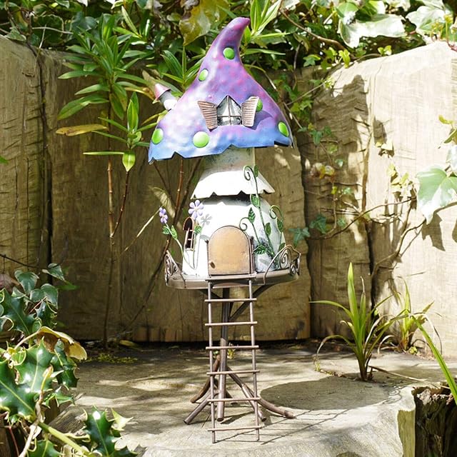 Metal Pixie Fairy Tree House Outdoor Garden Patio Sculpture Decorative Ornament
