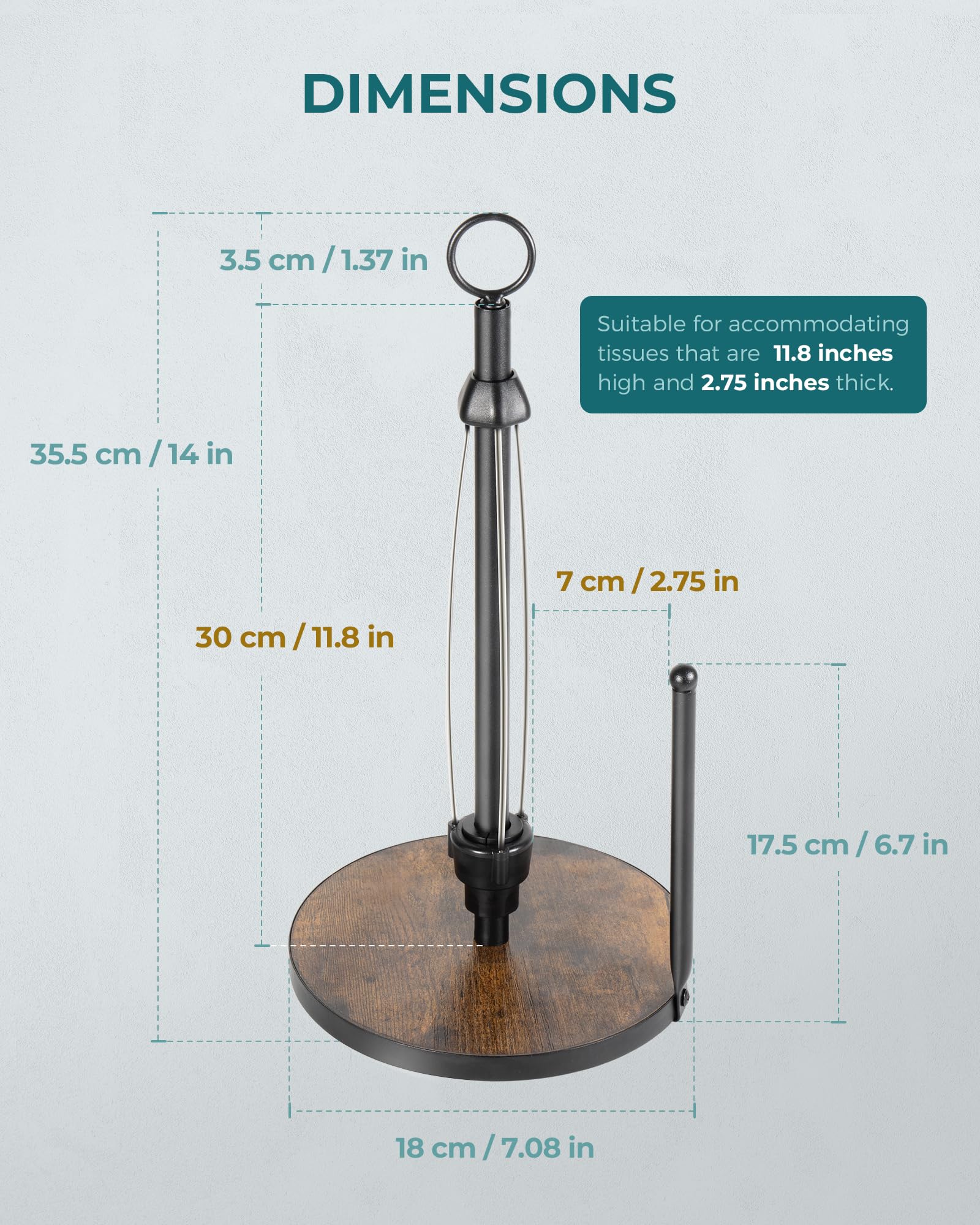 OROPY One-Hand Tear Paper Towel Holder Countertop, Farmhouse Wood Paper Towel Roll Holder with Ratchet Mechanism and Suction Cups fits Standard and Jumbo Size Paper Towels