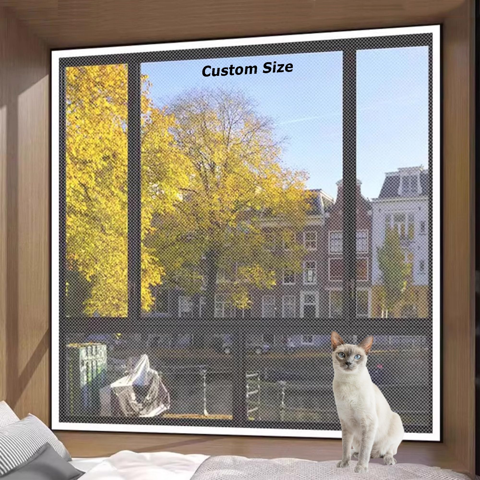 Hruile Multicolor Customized Size Cat Safety Nets, Self Adhesive Balcony Safety Mesh Fly Screen Mosquito Nets, Cat Proof Window Screen, Kitchen Window Patio Guard Mesh