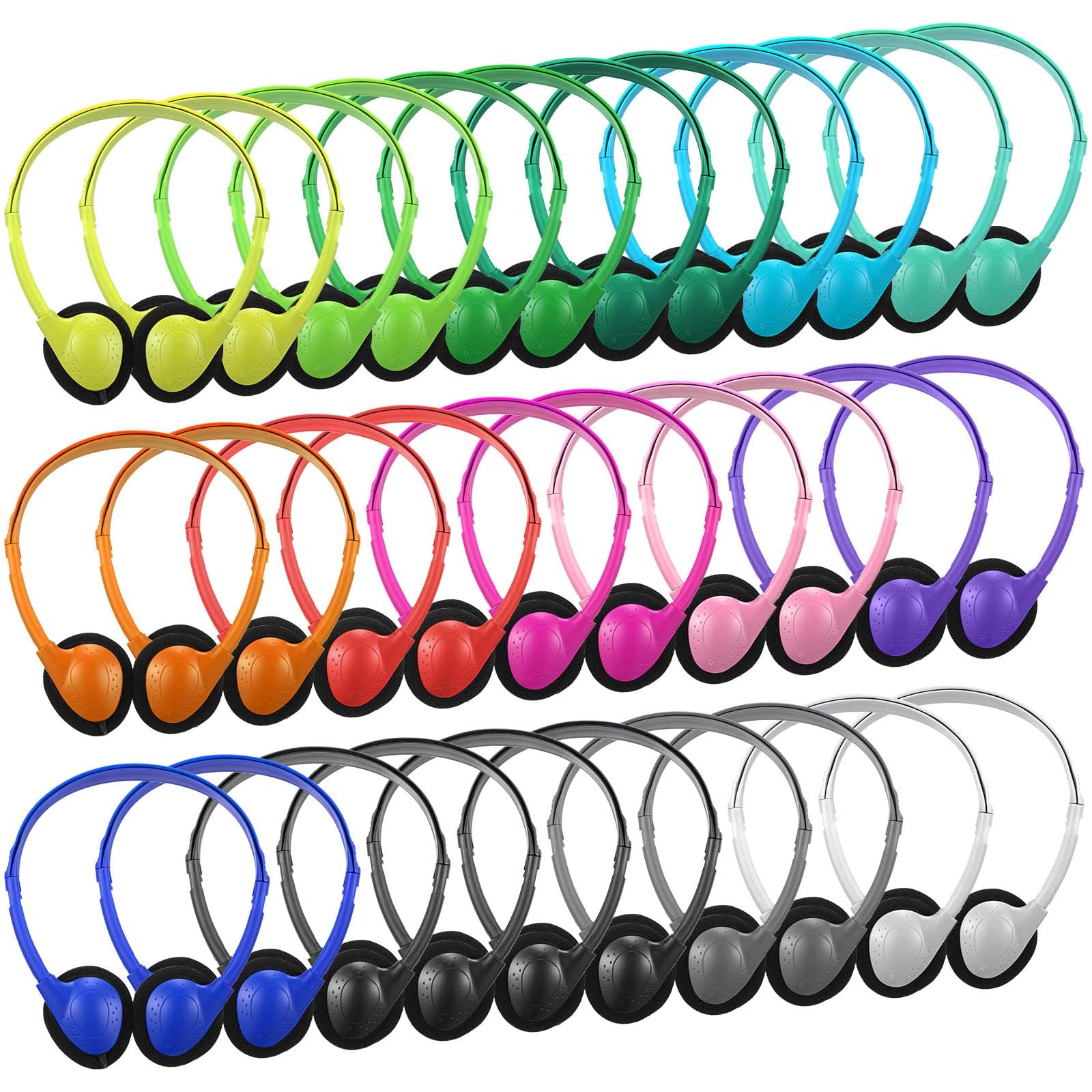 Konohan 32 Pack Headphones Bulk for School Student Classroom Set of Headphones Wire Headset Adjustable with 3.5 mm Jack for Adult (Multicolor)