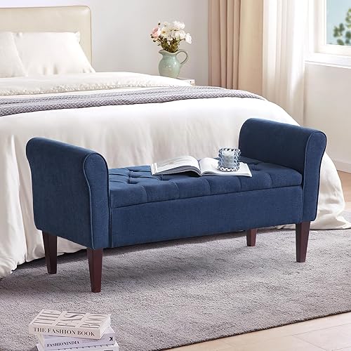 Miniatura 38 de HUIMO Banco de almacenamiento de 48 pulgadas, otomana de almacenamiento con brazos con patas de madera maciza de 7.5 pulgadas, banco de pie de cama