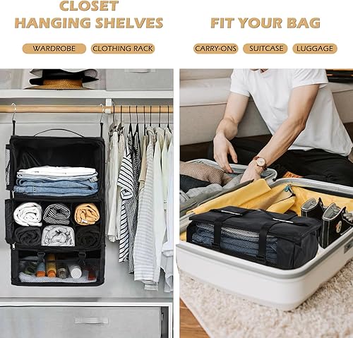 Miniatura 2 de Surblue Estantes colgantes, bolsa de almacenamiento de viaje, cubo de embalaje de compresión para maleta, organizador de armario portátil plegable