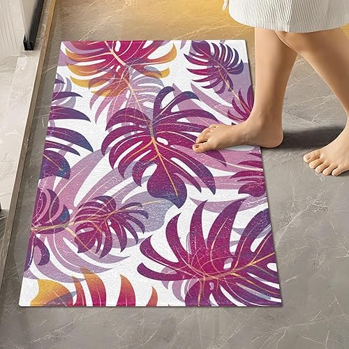 Alfombra de baño de hojas de palma, alfombra de baño suave y absorbente, alfombra de baño lavable, alfombra de baño antideslizante, alfombra de