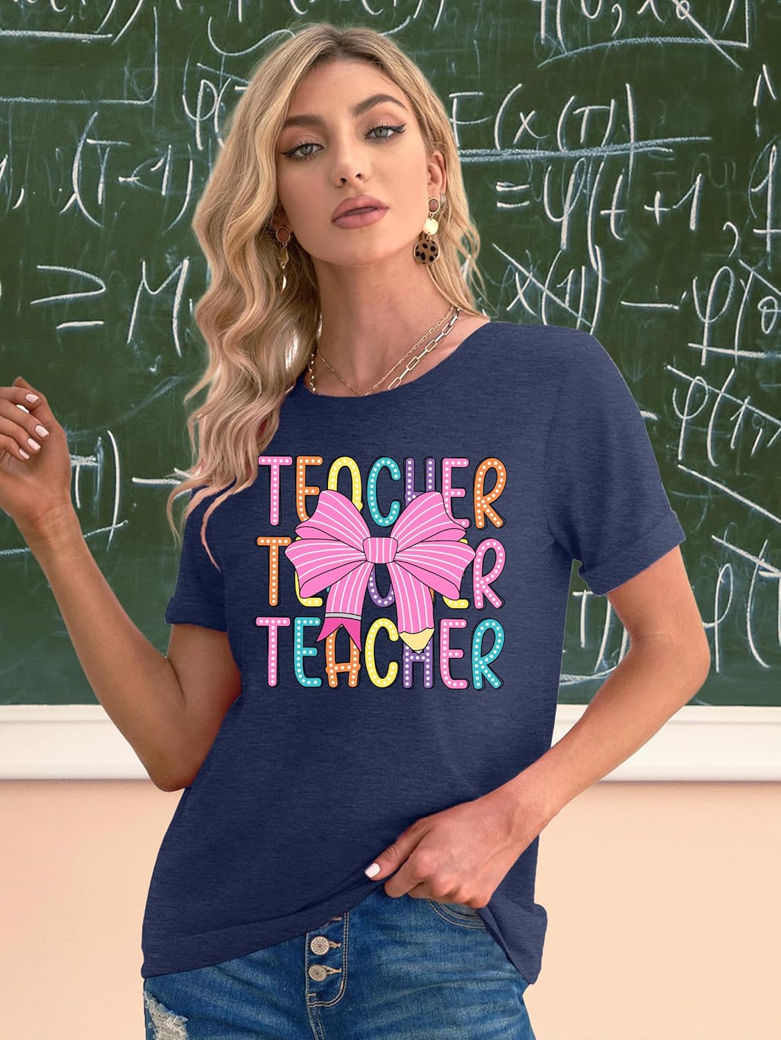 Teacher Shirts for Women Checkered Teach Printed T-Shirt Graphic Teaching Gifts Tees Casual Short Sleeve Tops - Image 4
