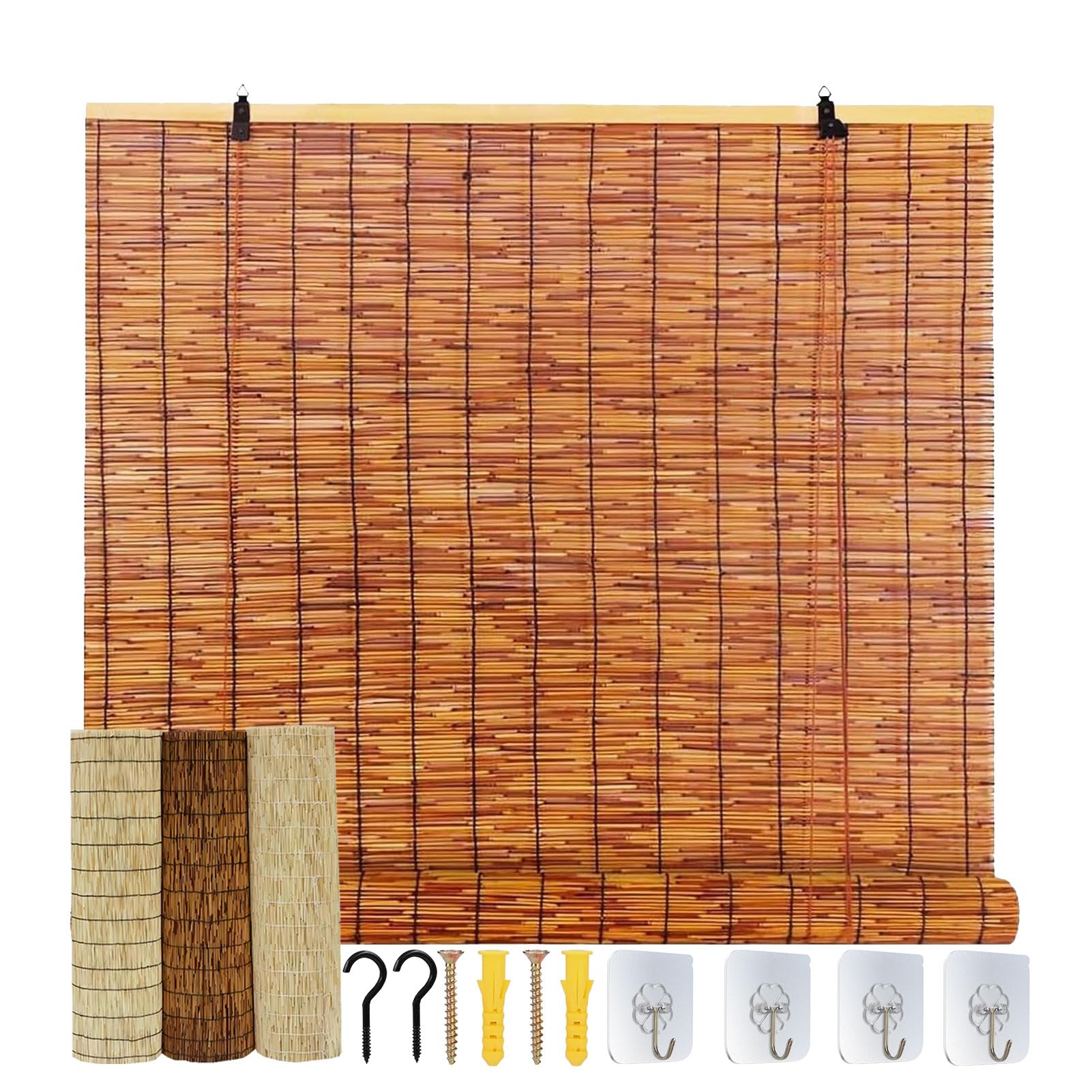 XUEGAIXIA Bamboo Blinds 90 100 120 145 165cm Wide Retro Bamboo Roller Blinds Natural Reed Curtains Outdoor Roller Blinds Shade With Lifter Sunshade Privacy Screen Roman Blinds For Kitchen Windows
