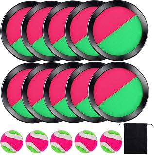 Cooraby Toss and Catch Paddle Game 5 Set Paddle Toss and Catch Ball Sport Games Suitable for Sports, Beach and Party Favor with Storage Bag, 10 Paddles and 5 Balls