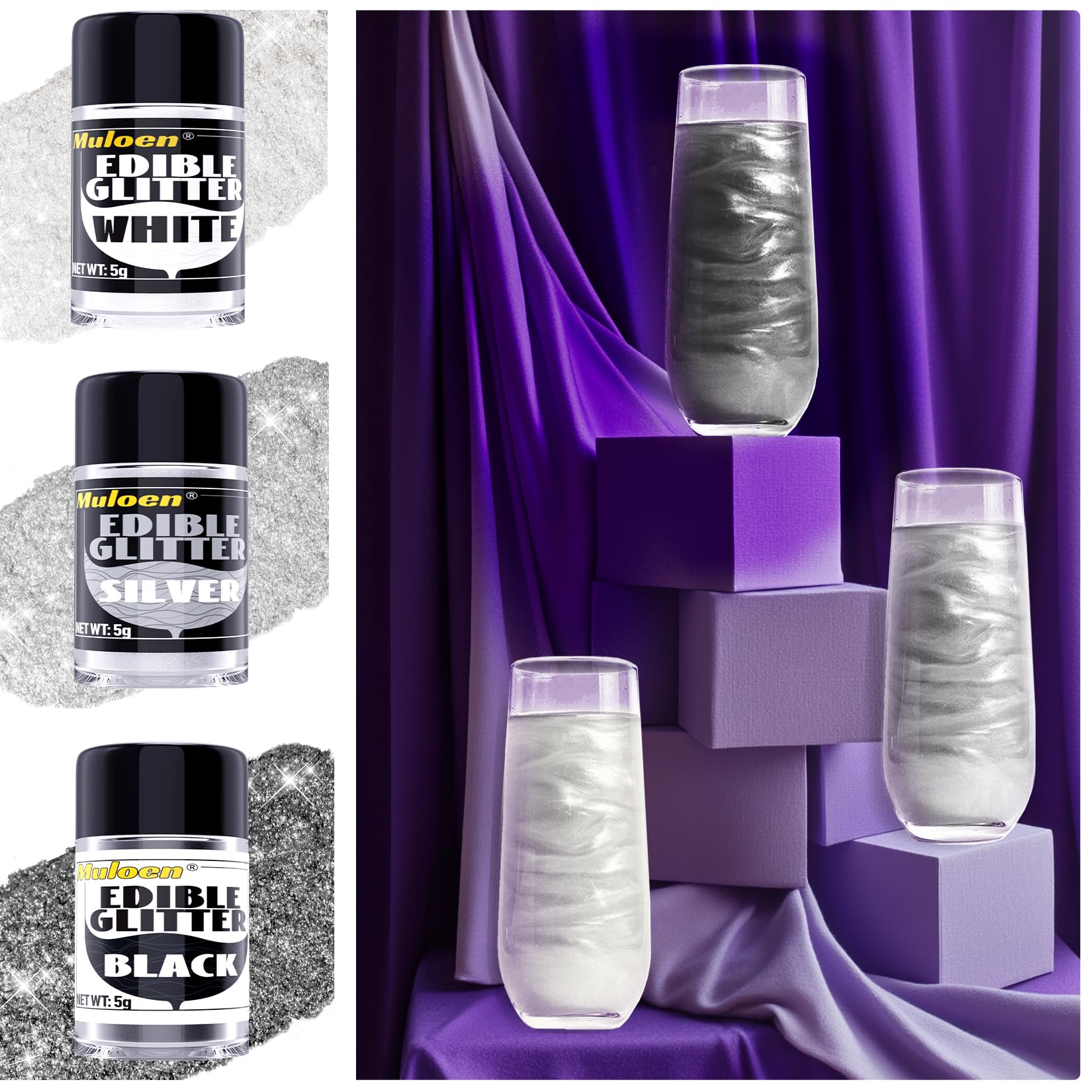 Edible Glitter - 3 Colors Luster Dust Edible, Food Grade Glitter Shimmer Sprinkle Powder, Edible Glitter for Cocktails, Drink, Baking, Cakes Decorating -5G