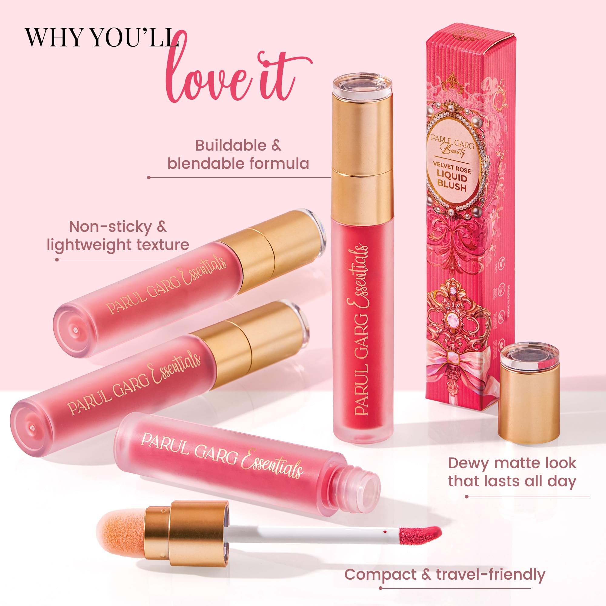 Parul Garg Beauty Velvet Rose Liquid Blush – Lightweight, Blendable & Hydrating | Soft, Natural Glow | Enriched with Shea Butter & Jojoba Oil (Soft Bloom, 3ml) 3