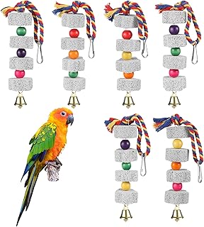 6 Pack Bird Chewing Toy,Parrot Beak Grinding Stone with Bell Chicken Cage Accessories,Calcium Stone Bird Perch Cage Toys for Parakeets Cockatiel Parrot Budgies Rabbit Hamster