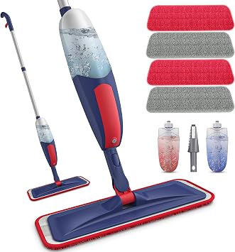 BPAWA Spray Mops for Cleaning Floors Microfibre Mop with 4 Washable Pads