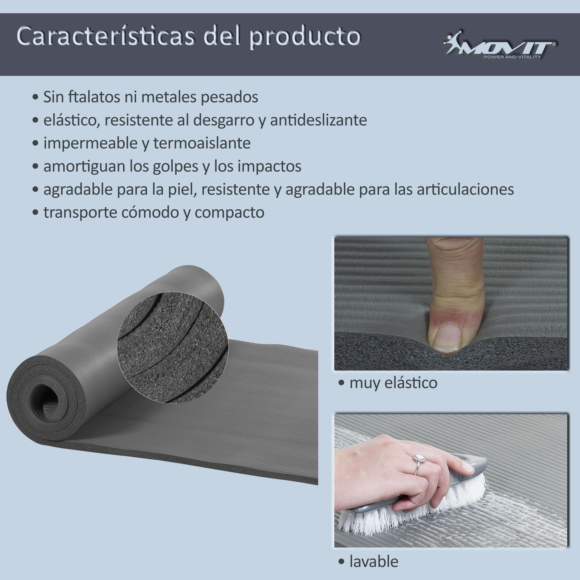 MOVIT Colchoneta de gimnasia, respetuosa con la piel y sin ftalatos, para casa o para llevar, en 3 tamaños y 12 colores — view 7