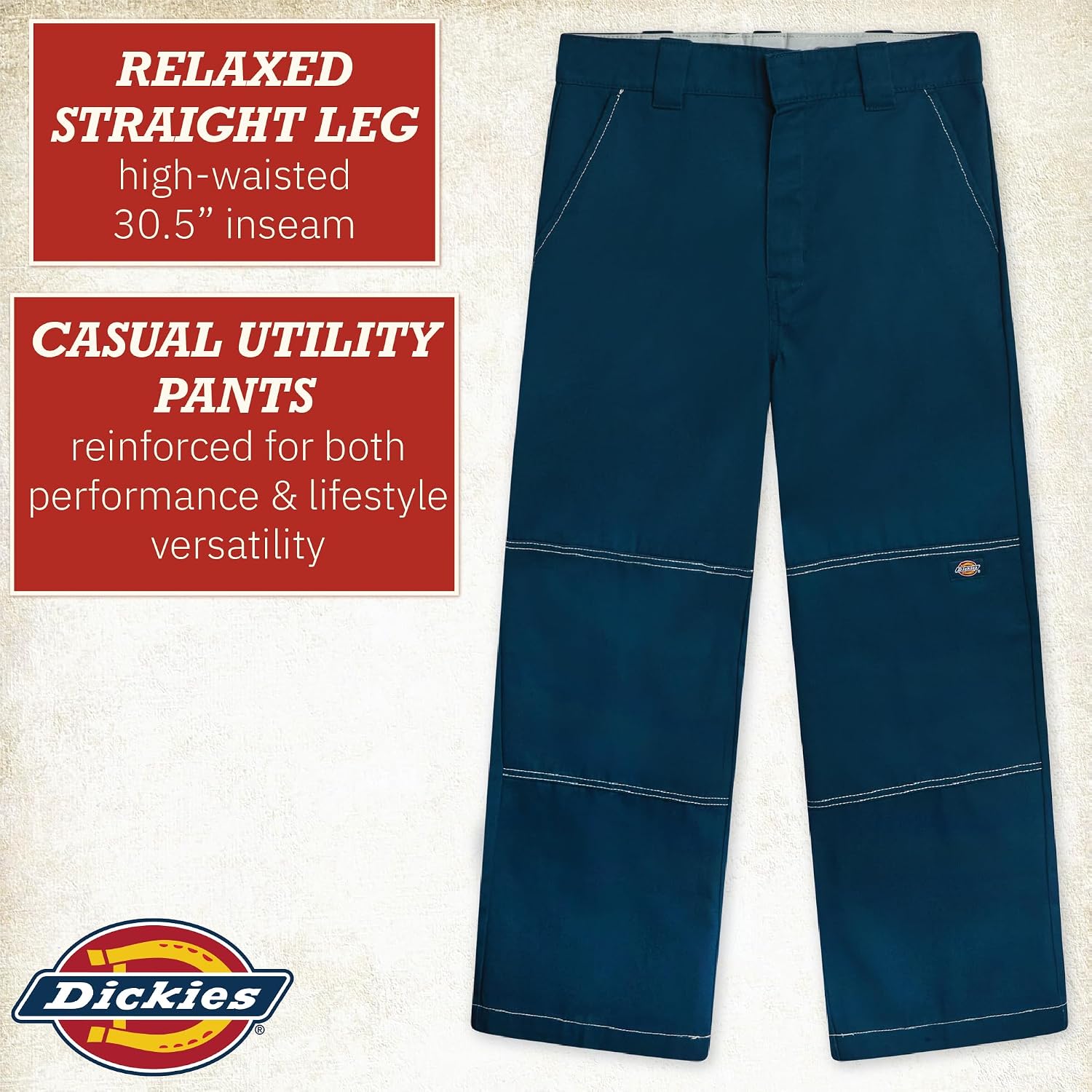Dickies Womens Work Pants, High Waisted Relaxed Double Knee Contrast Stitch
