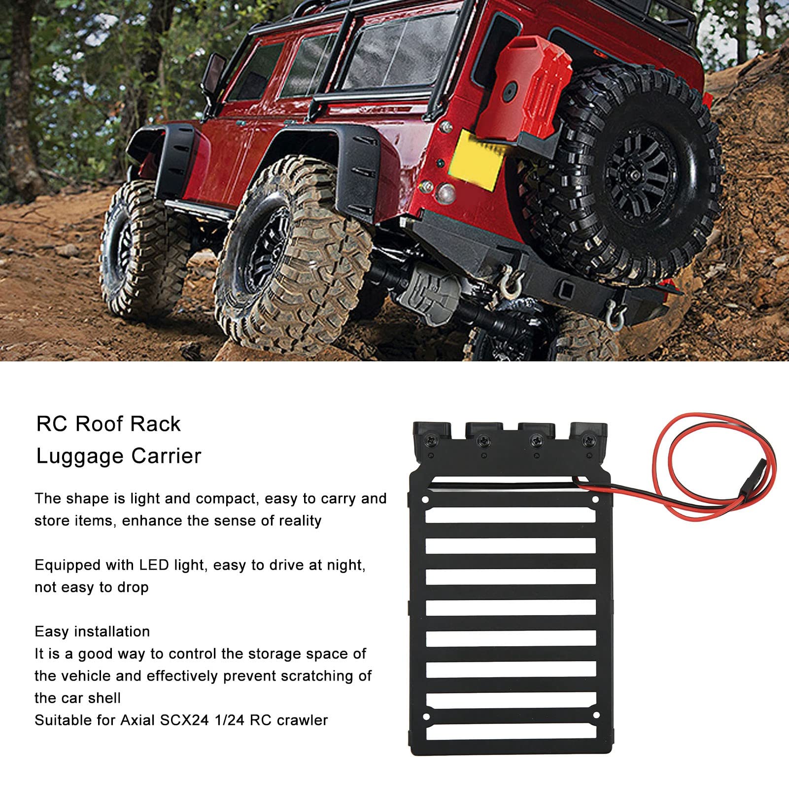 RC Bagażnik Dachowy Bagażnik RC Samochodowy Bagażnik Dachowy Część ze światłem LED do Axial SCX24 1/24 RC Crawler