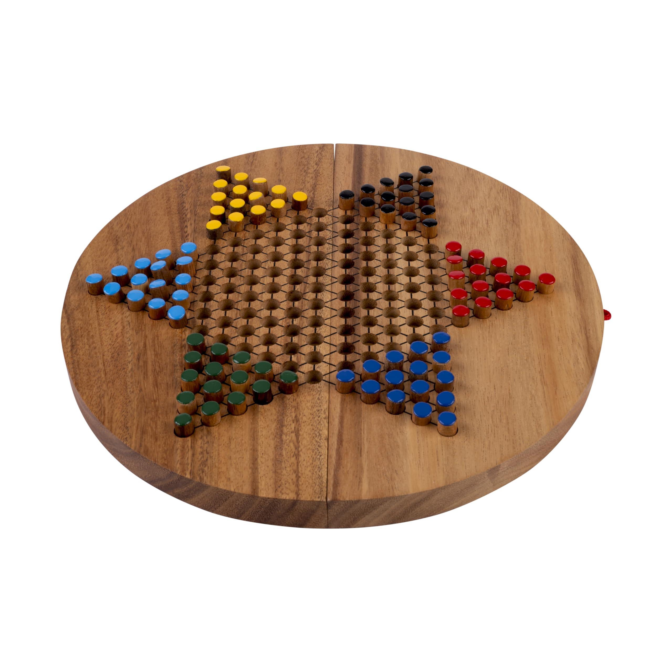 Damas Chinas XL Juego de Madera 32 cm – Tablero Redondo Plegable – Juego de Estrategia 2–6 Jugadores – Desde 7 Años – Reglas Incluidas – Engelhart 350305