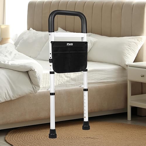 Miniatura 7 de Panta Rieles de cama para adultos mayores de seguridad, rieles ajustables de asistencia de cama para personas mayores, color negro