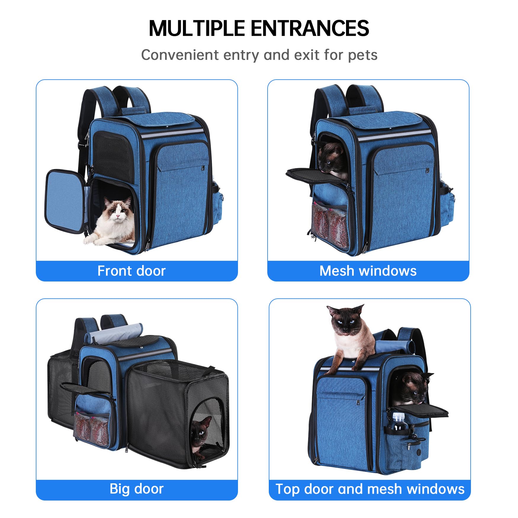 Sac à dos de transport pour animal domestique - Sac à dos de transport en maille douce et respirante pour chat, chien, chiot pesant jusqu'à 9 kg, double face extensible jusqu'à 43,2 x 34,3 x