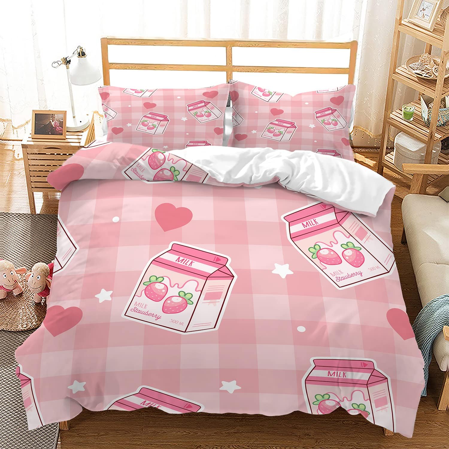 CVHOUSE Kawaii Bedding Set Twin Size,Cute Strawberry Bed