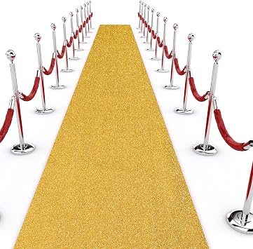 Shihanee Sequin Aisle Runner for Wedding Glitter Rug with Carpet Tape Sparkly Prom Outdoor Floor Birthday Carpet Runner for Ceremony Event Graduation Party4 x 15 ft,Gold