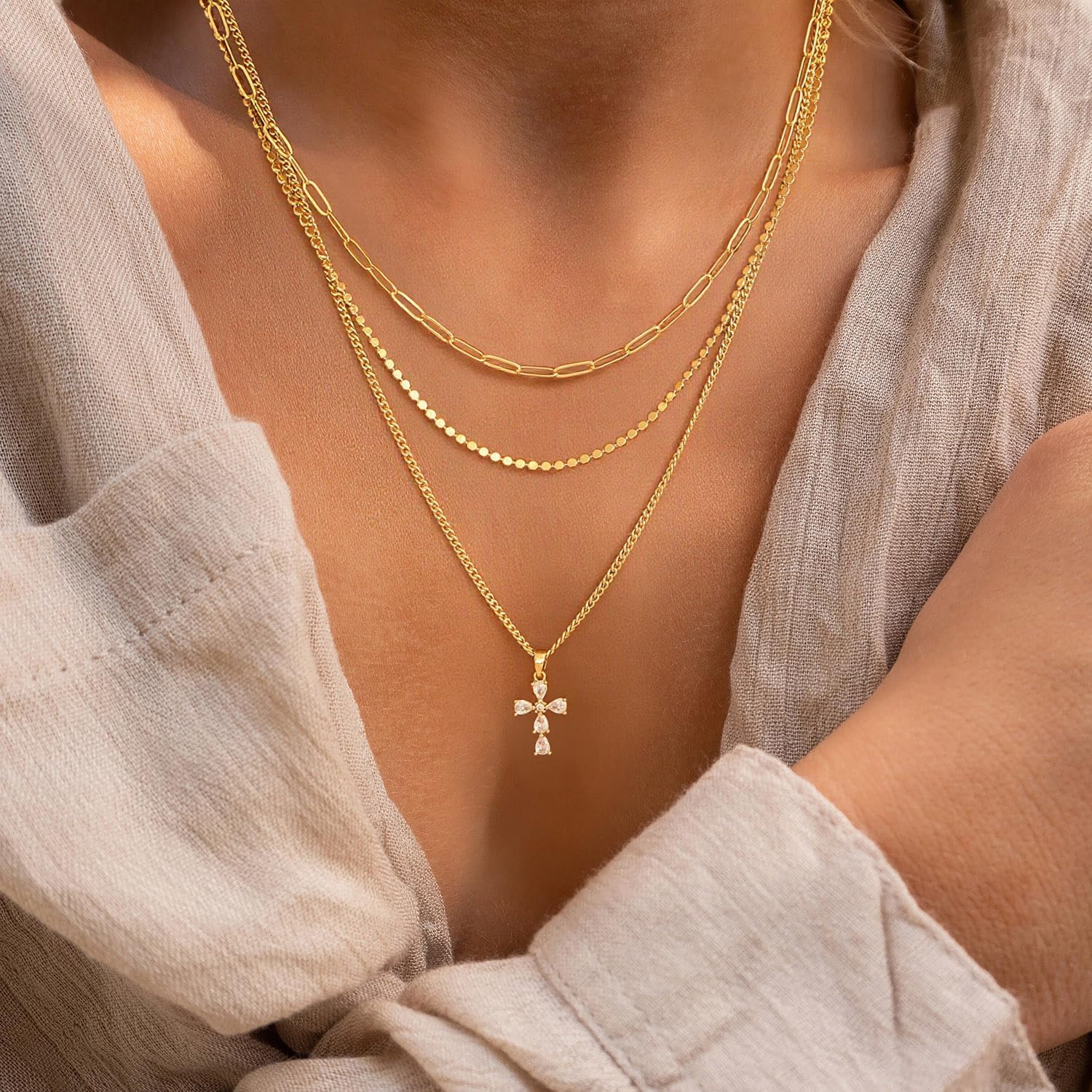Cross Necklace for Women, Dainty 14K Gold Plated Cross Pendant Simple Long Necklaces for Women, Christian Faith Necklace Trendy Gold Jewelry Gifts for Easter - Image 2