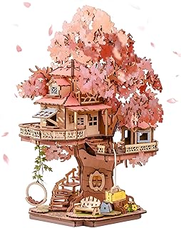 Rolife DIY Miniature House Kits Sakura Tree House 12" 3D Wooden Puzzles for Adults, Japanese Cherry Blossom Model Building Kit, Bonsai Craft Home Decor Gifts for Adults Family