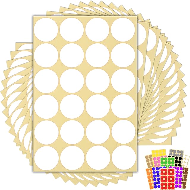 360 x White Sticky Dots - 32mm - Round Colour Coding Dot Stickers - 15 Sheets