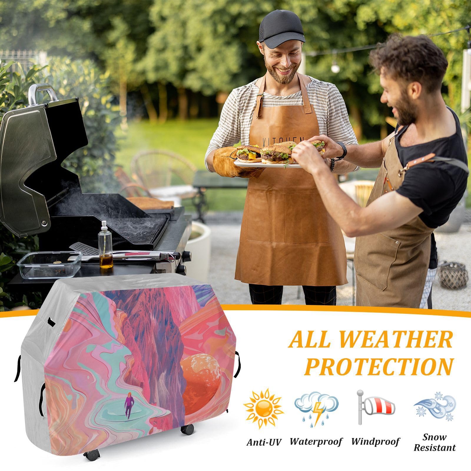 The Way of Life Pokrowiec na grill gazowy, 150 cm, wodoodporny, wytrzymały, odporny na rozdarcie, odporny na blaknięcie materiał, pokrowiec na grilla z regulowanym sznurkiem chroniący przed kurzem i