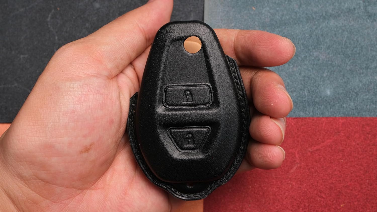 XILA Handmade Leather Key Fob Cover Compatible with Harley Davidson Touring, Street Glide, Road Glide, Softail, Sportster, CVO, Trike, VRSC Custom Embossed Logo, Personalized Gift Dad or Rider (Black)