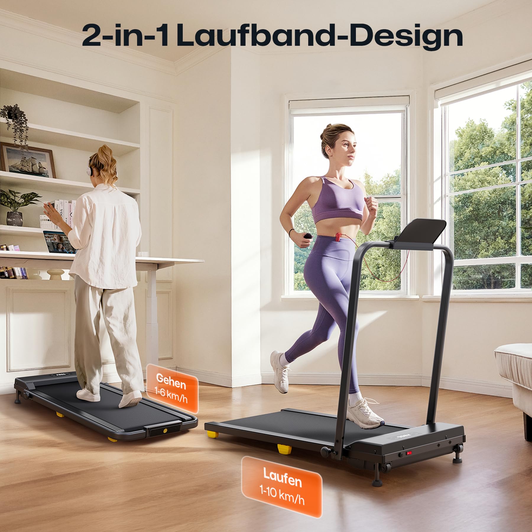 UREVO Tapis de marche avec inclinaison de 9 %, tapis de course silencieux avec absorption des chocs à six points, 2,5 chevaux de puissance pour la maison/le bureau, télécommande, pas de montage