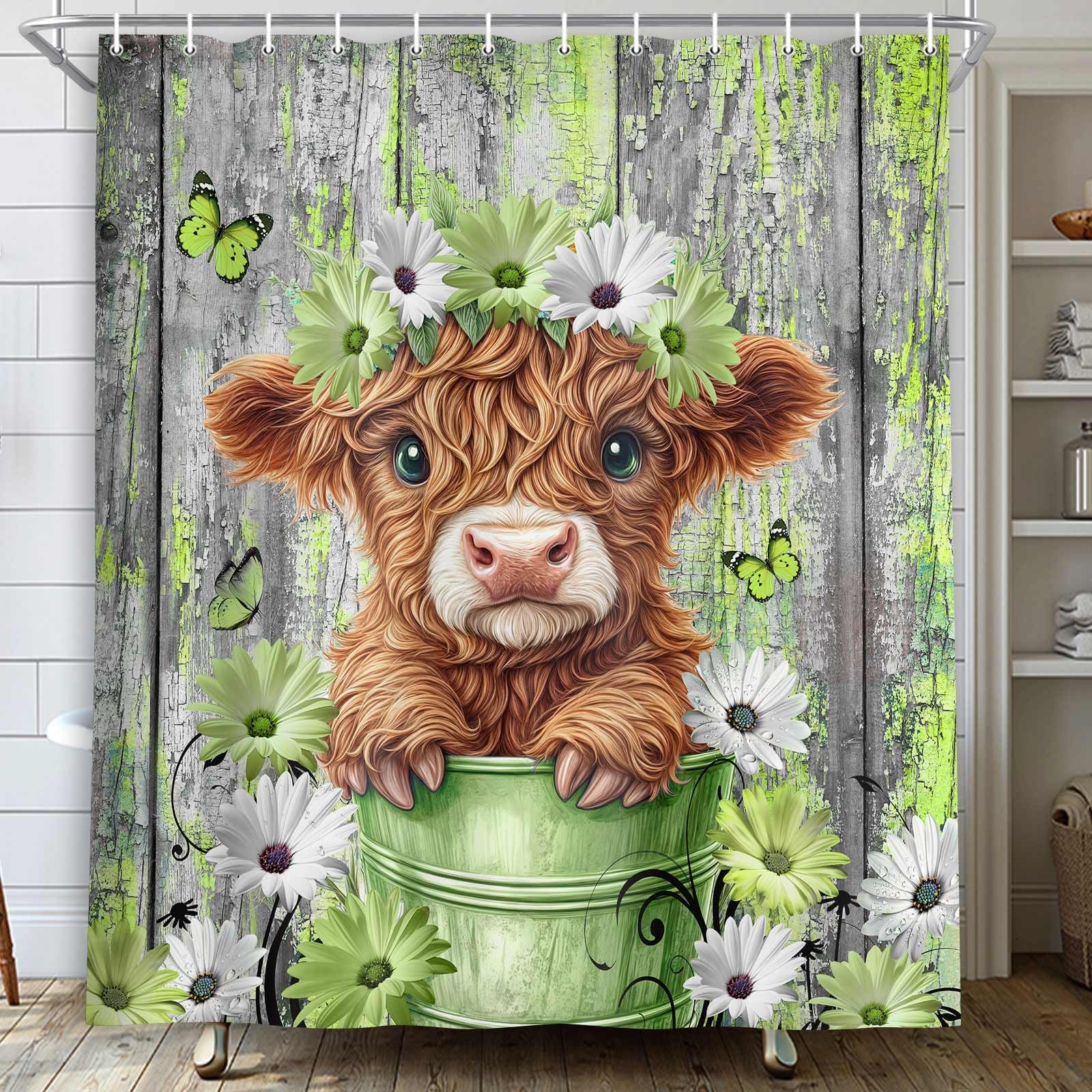 Funny Highland Cow Shower Curtain - Farmhouse Decor -10