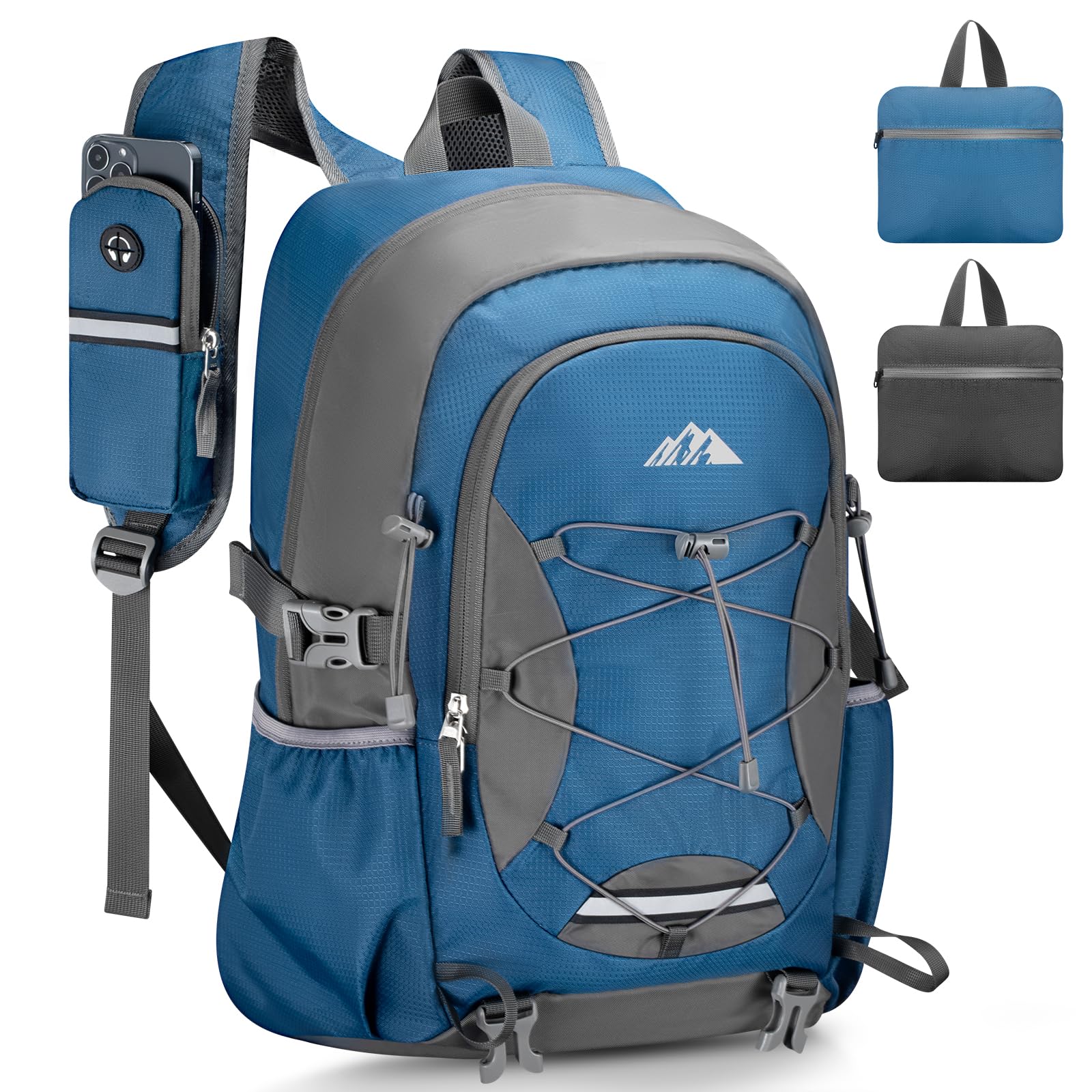 BOLONI 36L Ultraleicht Faltbarer Rucksack: Damen & Herren Leichter Wanderrucksack, Klein Verstaubarer & Wasserdichter Reiserucksack mit Nassfach für Wandern, Sport, Outdoor & Travel Blau
