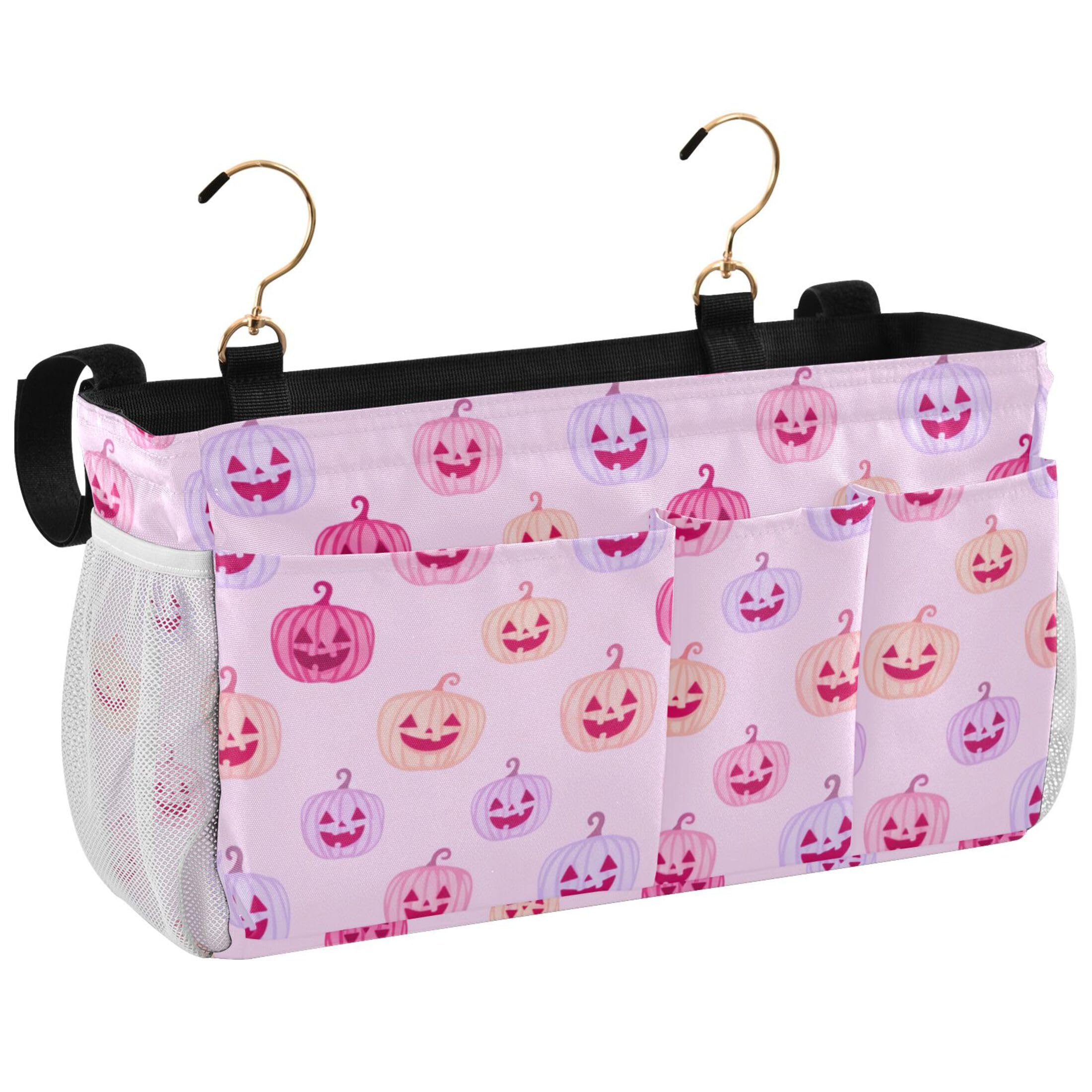 Burbuja Pastel Halloween Jack O Lantern Faces Bedside Caddy Hanging Storage Organizer with 2 Straps and Hooks for Home College Dorm Bunk Bed Hospital Bed Crib