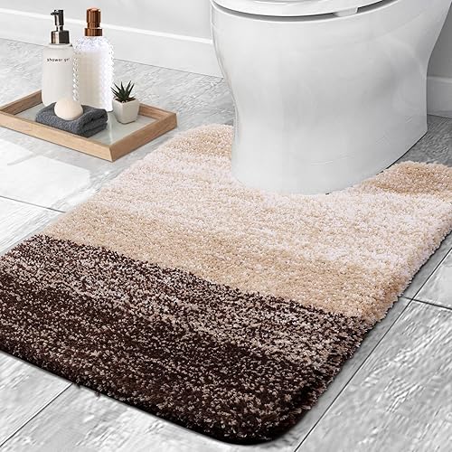 Miniatura 3 de OLANLY Alfombra de baño y inodoro ombré en forma de U, tamaño 47 x 24 pulgadas y alfombras de inodoro de 24 x 20 pulgadas, color marrón, paquete de