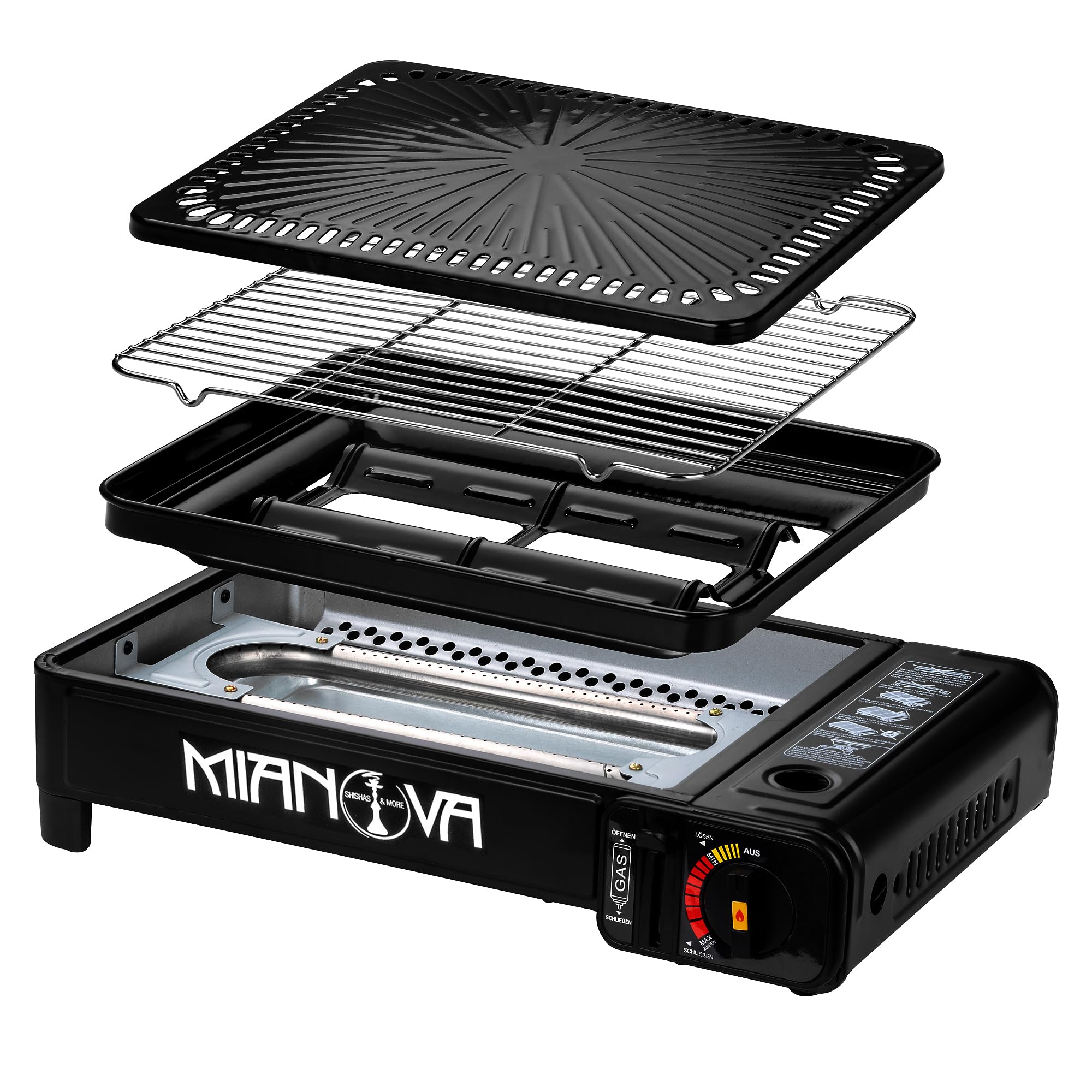 Taffstyle Gas Campingkocher Gaskocher Outdoor BBQ Tisch Grill Platte Notfallkocher Camping Herd 1 Flammig mit Koffer Barbecue Tischgrill Grillplatte für Gaskartuschen Gasflaschen Schwarz