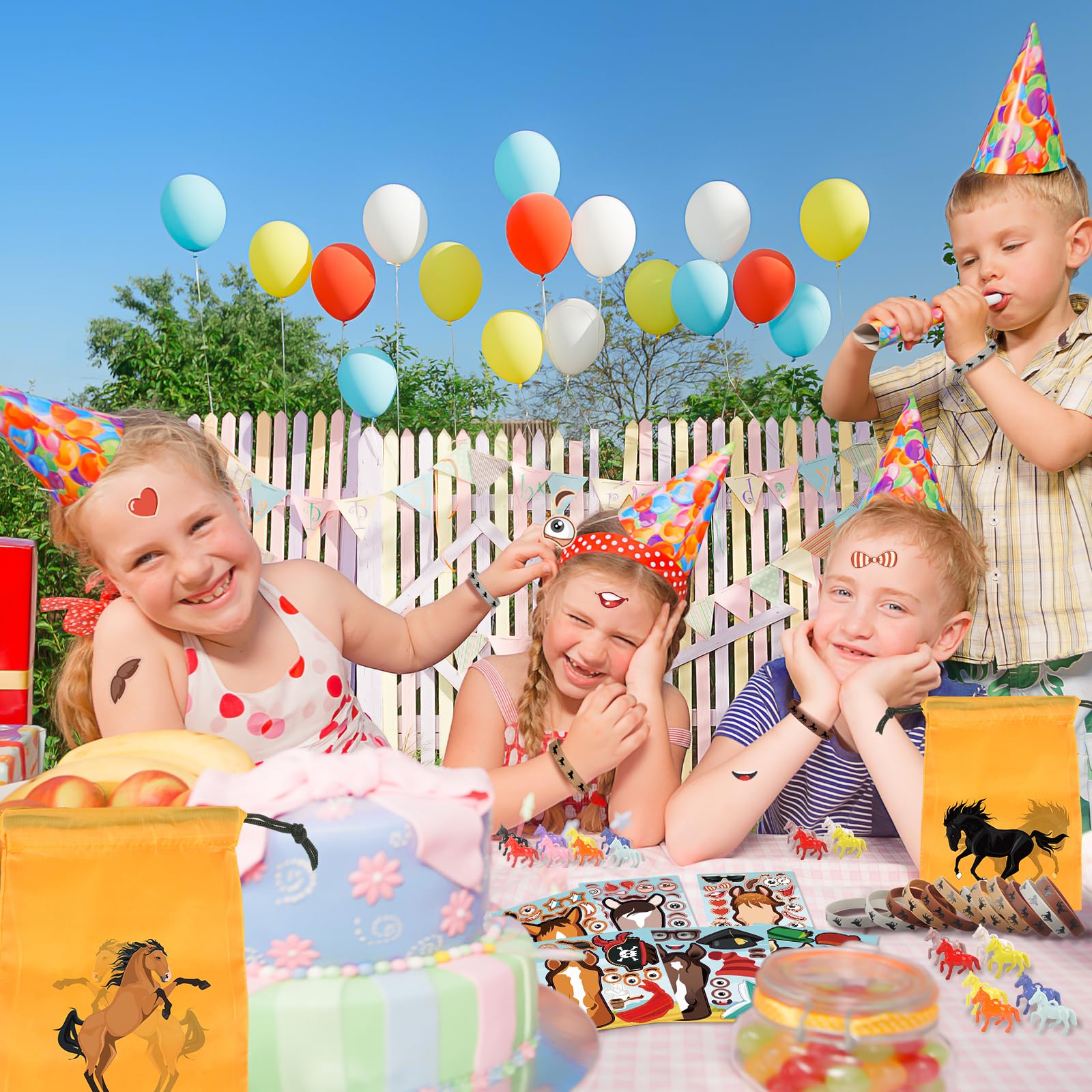 Kit De Regalos Temático Caballos Para Fiestas Infantiles - Incluye Mochilas, Pulseras, Pegatinas Y Figuras (86 Piezas)