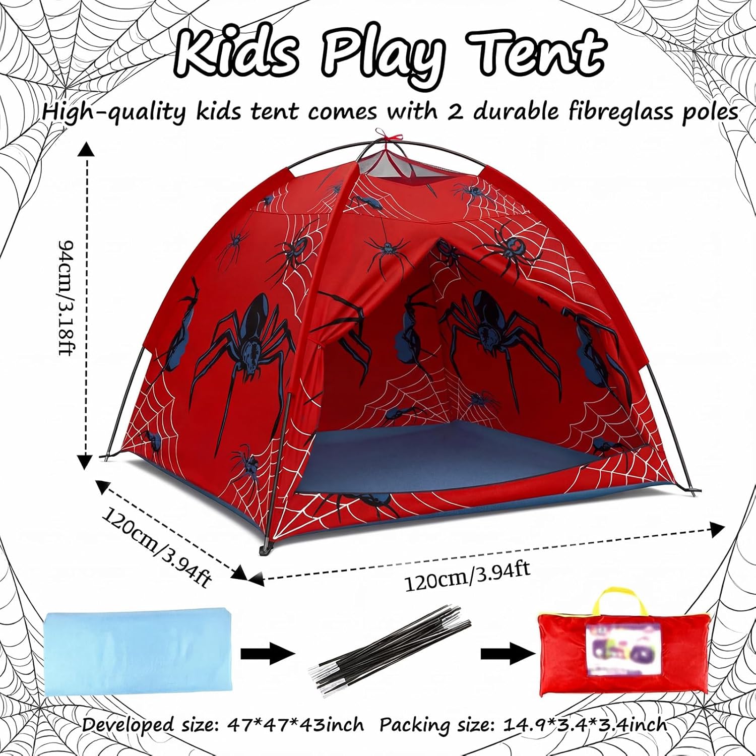 Spider Themed Play Tent for Adults Spider Web Playhouse Indoor Outdoor Games Party Pop up Foldable Tent with Storage Bag Birthday Gifts for Adults