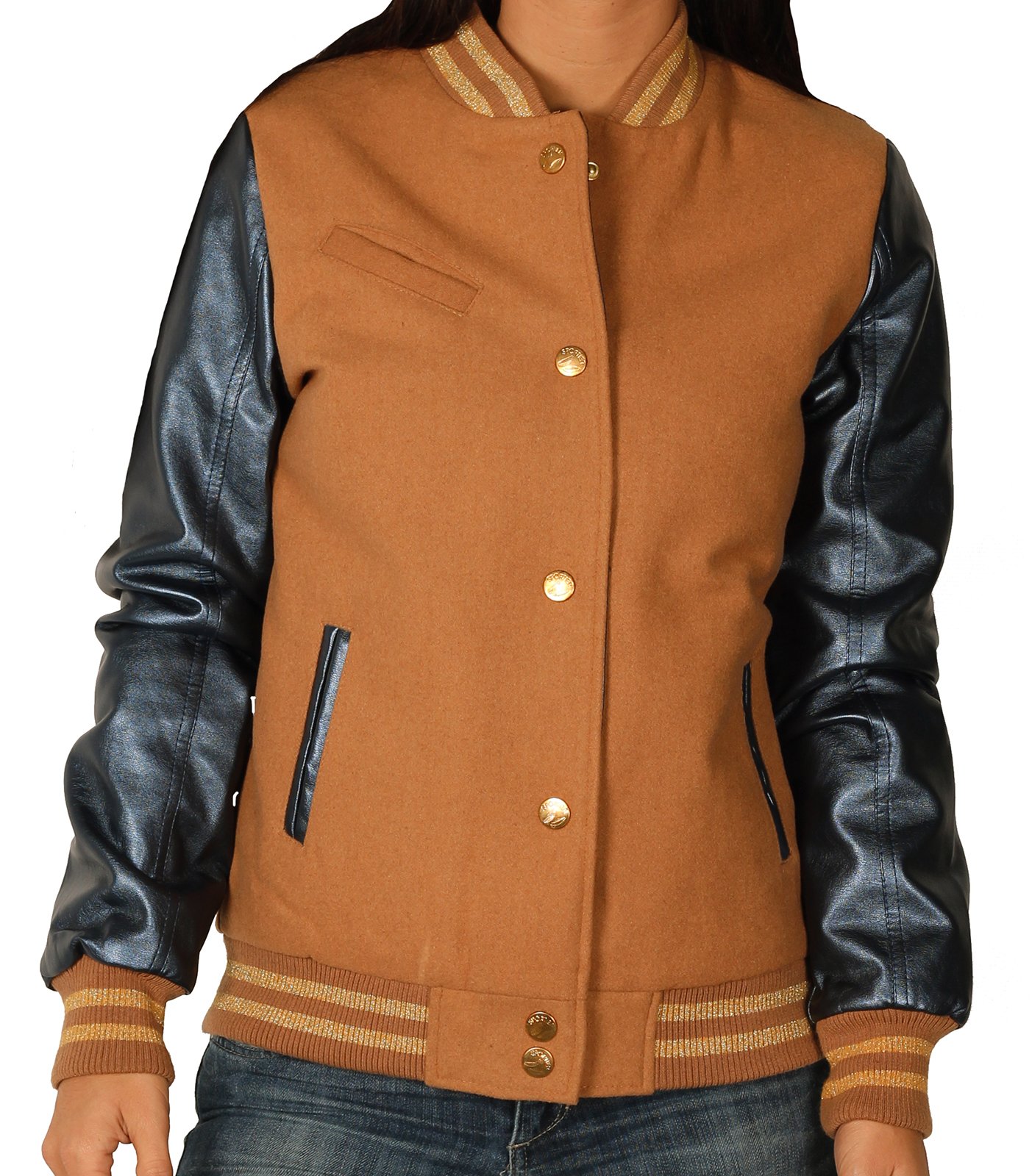Sportier Junior Wool Blend Varsity Jacket With Faux Leather
