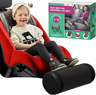 SWANOO Car Foot Rest with Extra Long Straps - Adjusts to Any Carseat or Toodlers Booster Seat - Black Leather Leg Rest for Kids