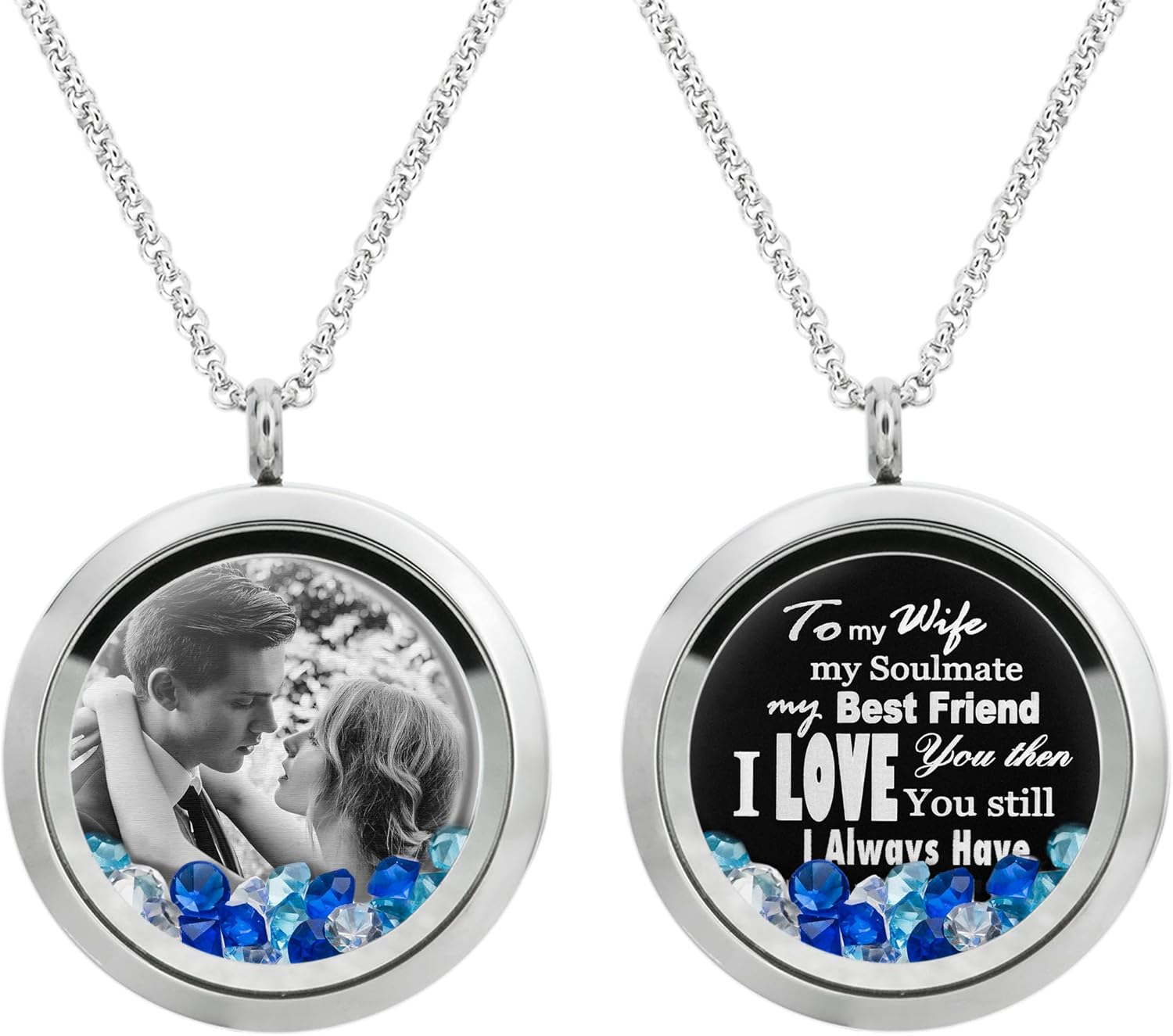 to My Wife My Soulmate My Best Friend Floating Locket Message Engrave Charm Necklace Crystal Personalized Engraved Pendant Nana Sister Family Memorial Love Note Birthday Valentines Gift …