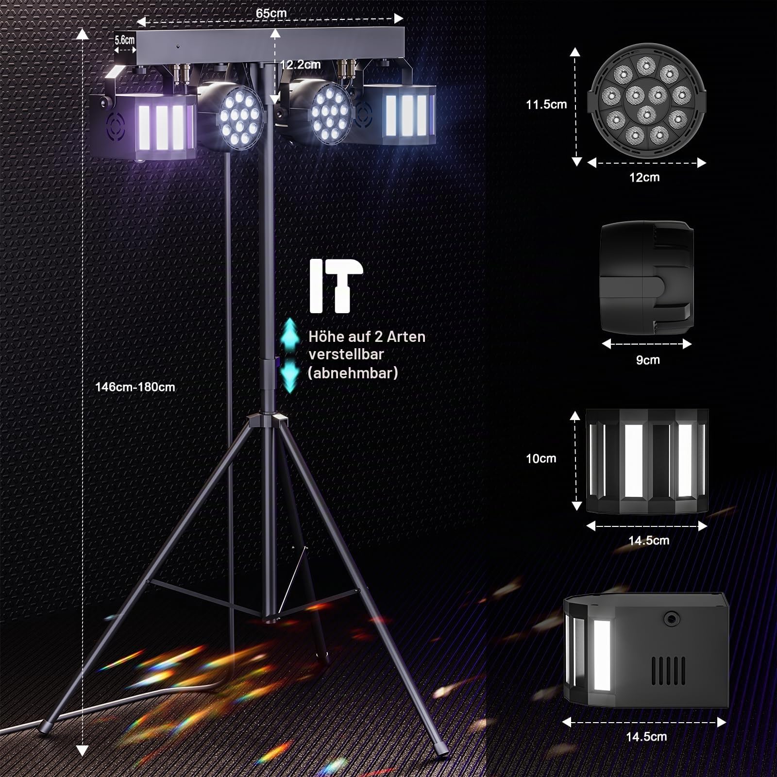 UKing 60W RGBW + Derby LED Par Strahler Bühnenlicht mit Lichtstativ, Discolicht per DMX/Fernbedienung für DJ, Party, Kirchen, Konzerte, Hochzeiten, Weihnachten
